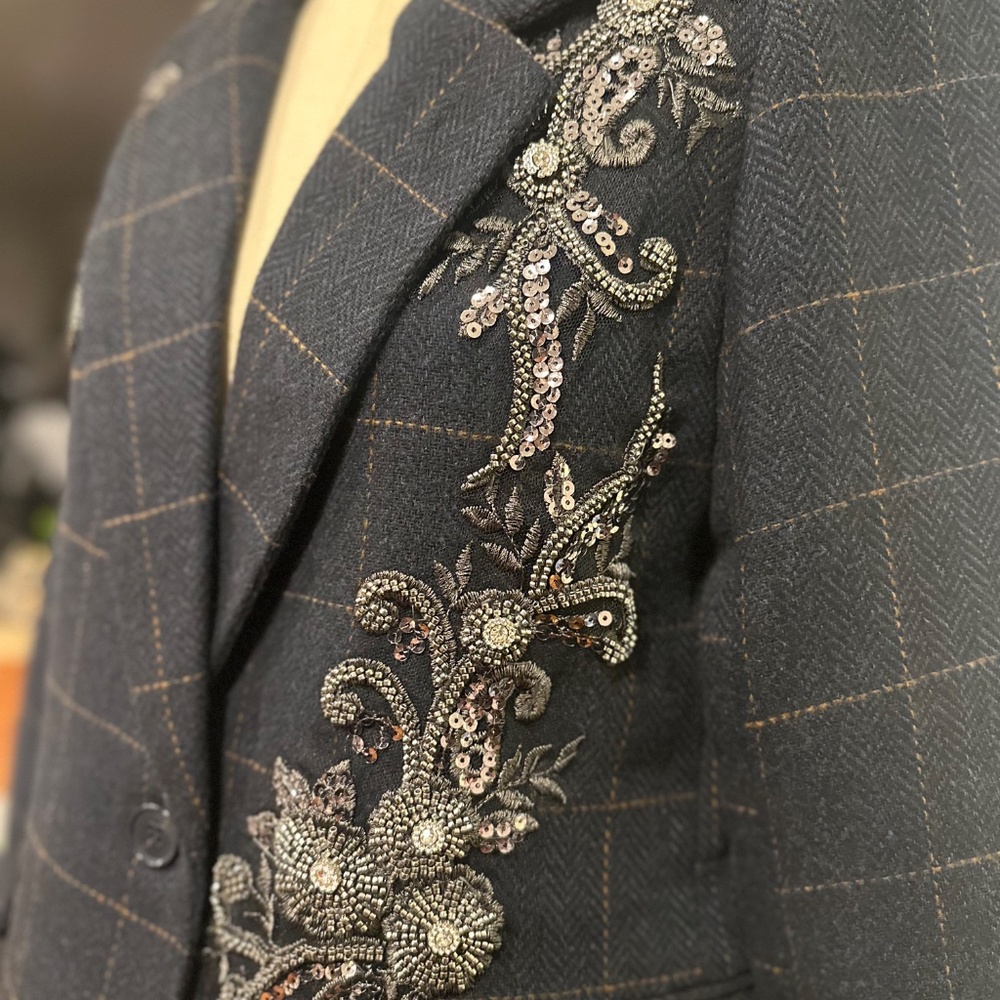 RACHEL ZOE Embellished Blazer Classic charcoal windowpane tailoring - Picture 4 of 6